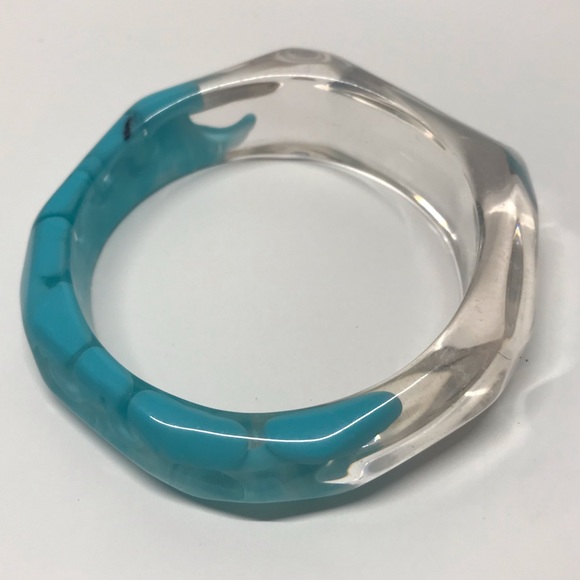 Translucent Clear and Blue Asymmetrical Funky Fun Chunky Bangle Bracelet - Picture 2 of 5